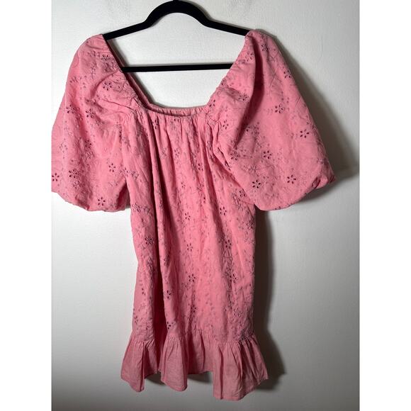 Zara Pink Eyelet Puff Half Sleeve Cotton Mini Dress Sz S - Picture 2 of 2